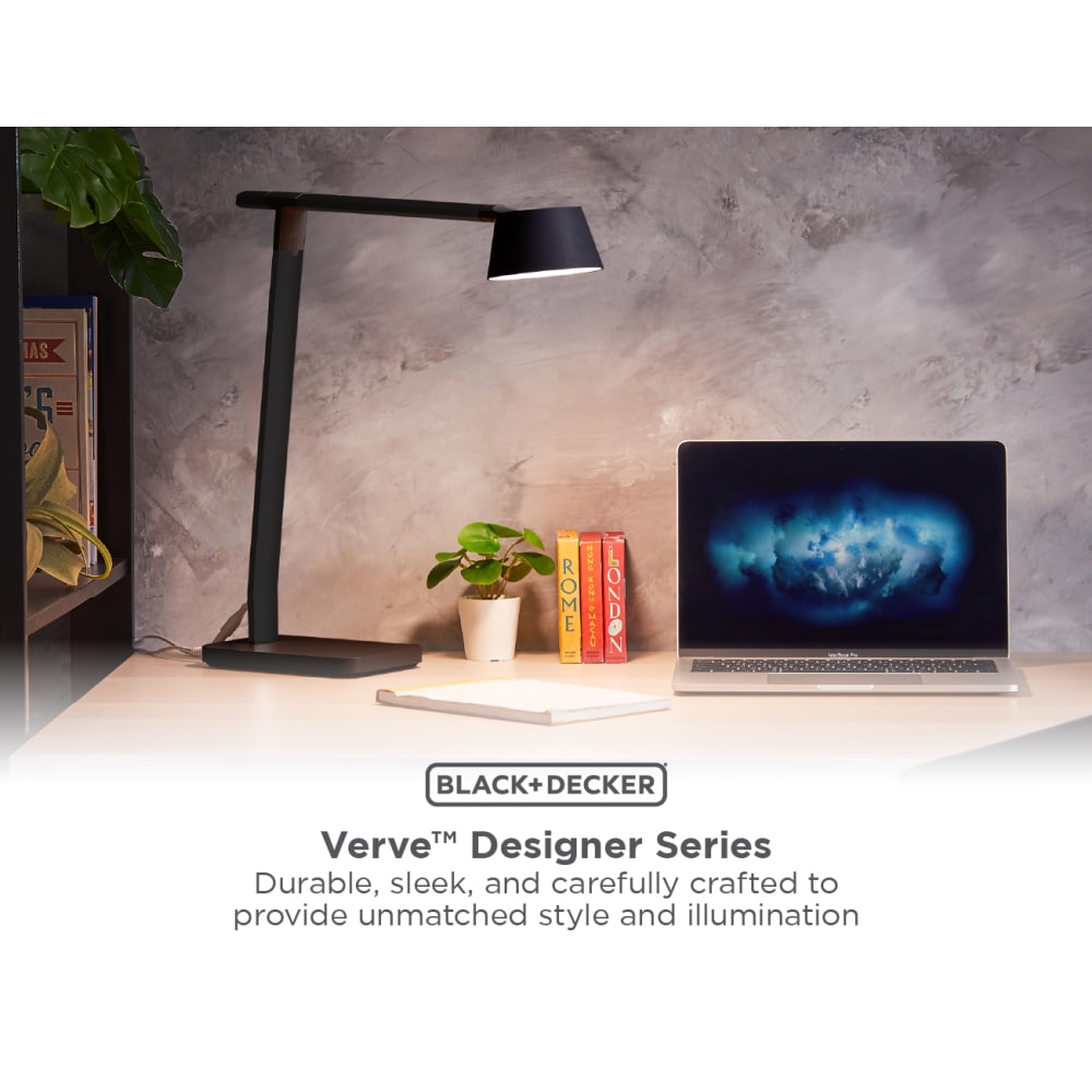 Black+Decker Verve Designer Series LED Desk Lamp With USB Port, 17-3/8inH, Black