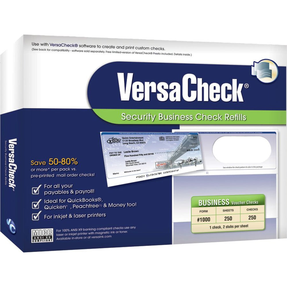 VersaCheck Security Form #1000 Business Check Refills, White Canvas, 500 Sheets, Disc