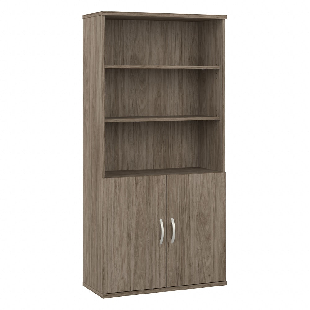 Bush Business Furniture Hybrid 73inH 5-Shelf Bookcase With Doors, Modern Hickory, Standard Delivery