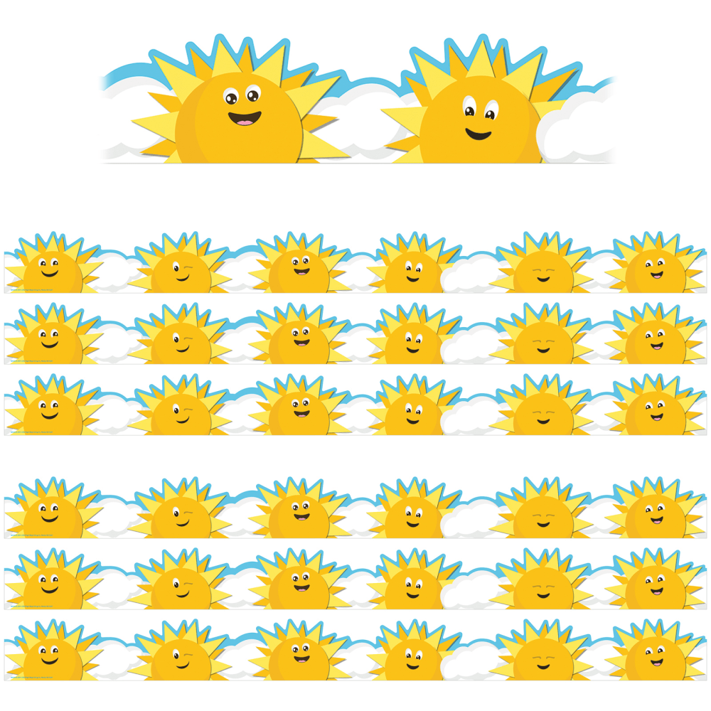 Eureka School Extra-Wide Deco Trim, Die-Cut, Growth Mindset Sun & Clouds, 37' Per Pack, Set Of 6 Packs