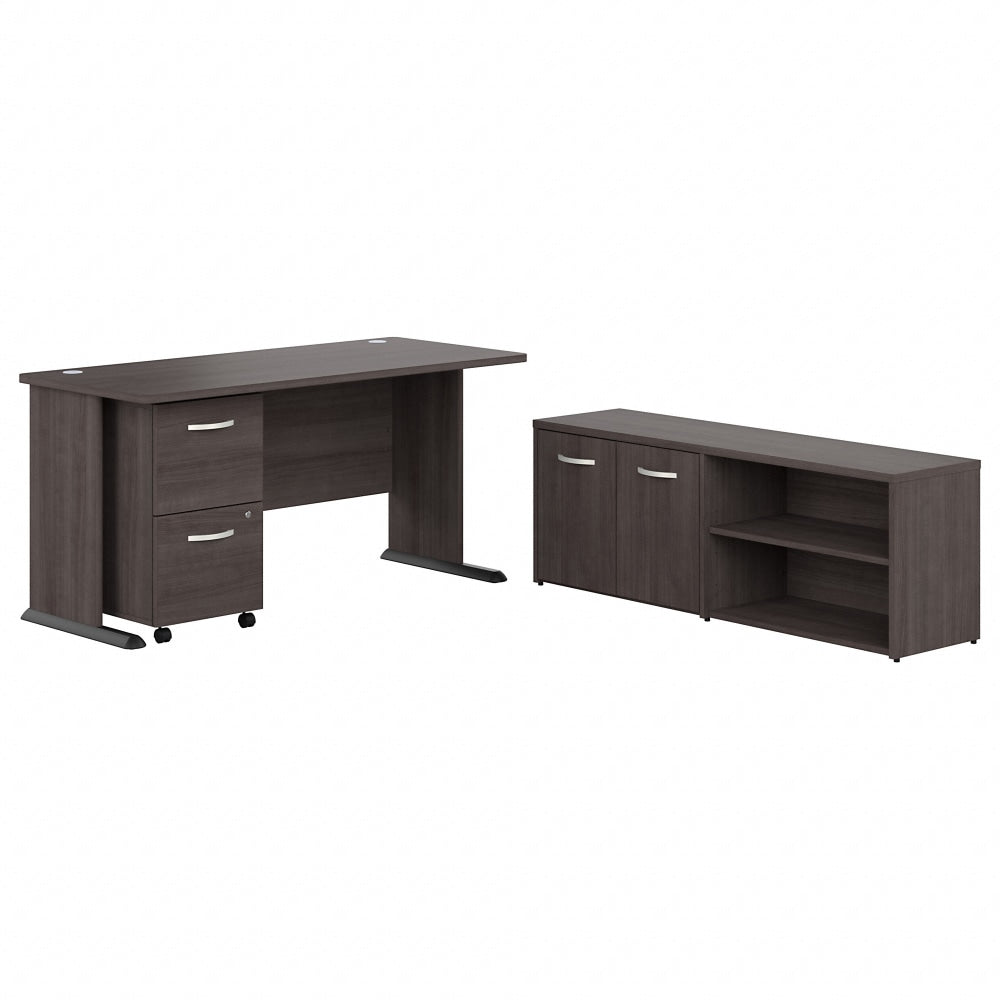 Bush Business Furniture Studio A 60inW Computer Desk With Mobile File Cabinet And Low Storage Cabinet, Storm Gray, Standard Delivery