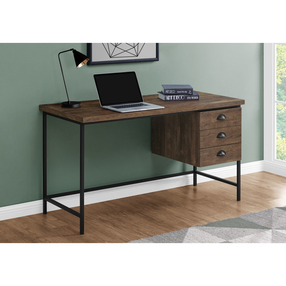 Monarch Specialties Pollard 56inW 3-Drawer Computer Desk, Brown/Black