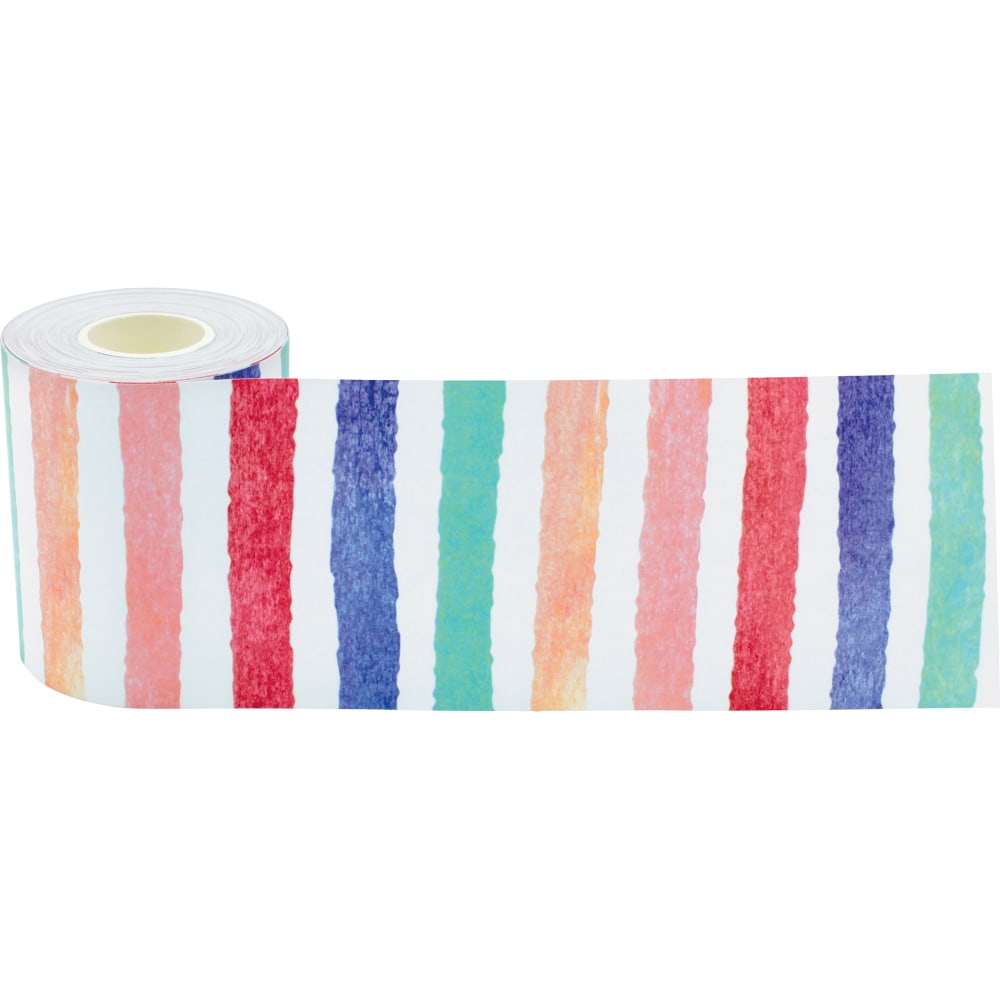 Teacher Created Resources Straight Rolled Border Trim, Watercolor Stripes, 50' Per Roll, Pack Of 3 Rolls