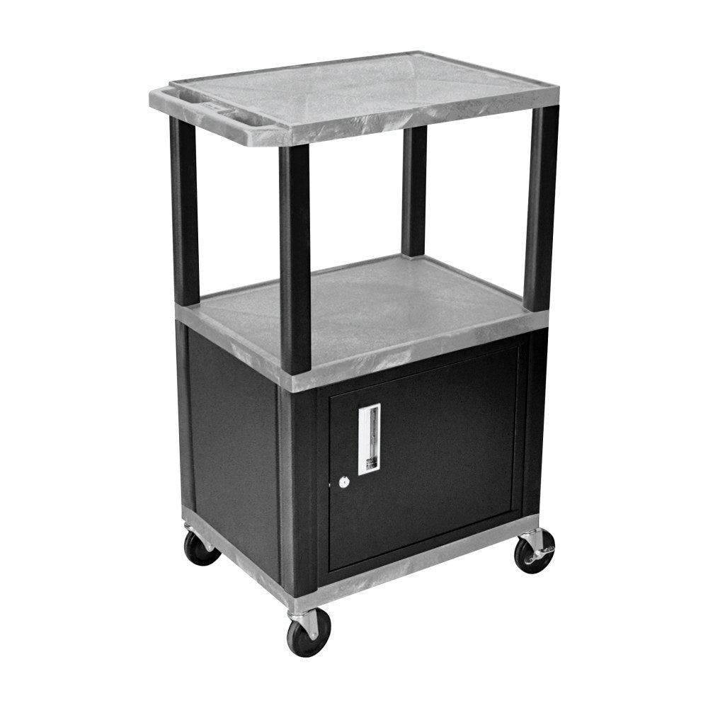 H. Wilson Luxor Tuffy 3-Shelf Audio/Video Cart With Cabinet, 42inH x 24inW x 18inD, Gray