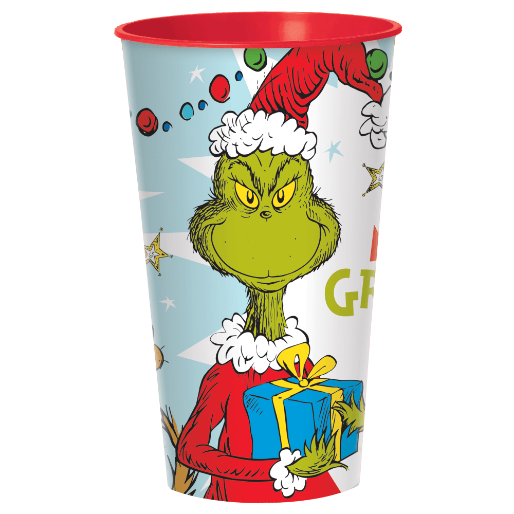 Amscan Christmas The Grinch Plastic Cups, 32 Oz, Multicolor, Pack Of 6 Cups