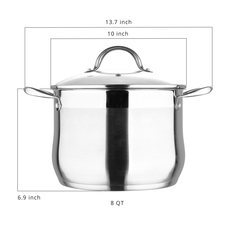 Bergner Stainless-Steel Induction-Ready Dutch Oven With Lid, 8 Qt, Stainless Steel