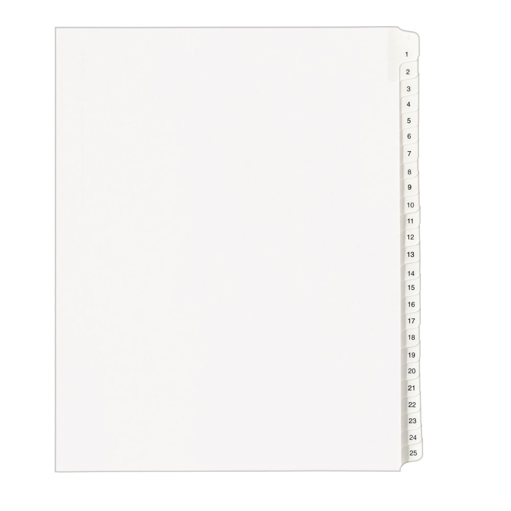 Avery Allstate-Style Collated Legal Exhibit Dividers, 8 1/2in x 11in, White Dividers/White Tabs, 1-25, Pack Of 25 Tabs