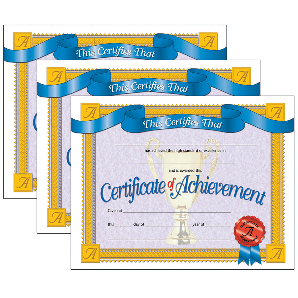 Hayes Certificates, 8-1/2in x 11in, Achievement, Ribbon, 30 Certificates Per Pack, Set Of 3 Packs