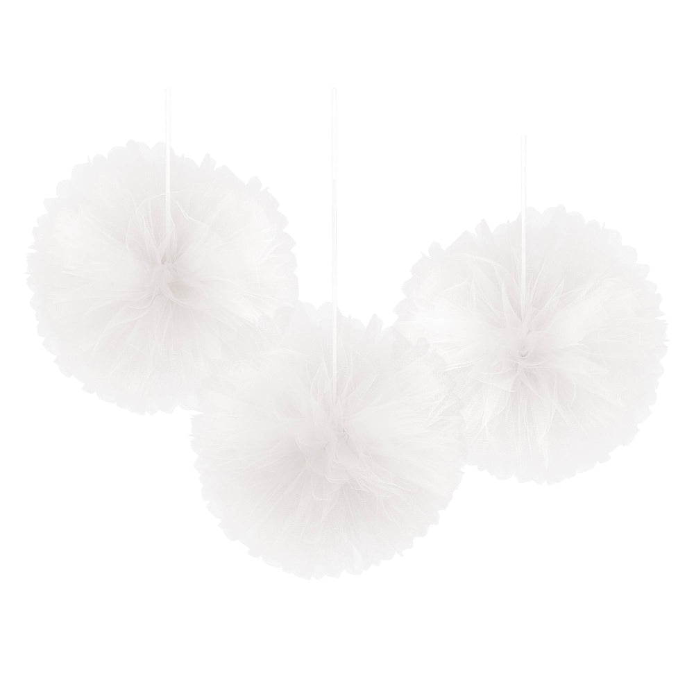 Amscan Fluffy Decorations, 12in x 12in, White, Pack Of 3 Decorations