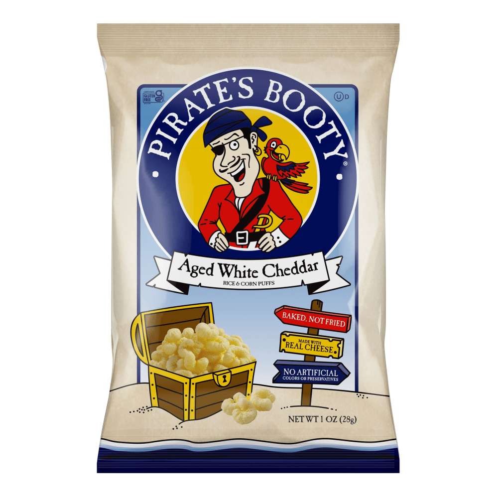 Pirates Booty White Cheddar Rice/Corn Puffs, 1 Oz, Carton Of 24 Bags