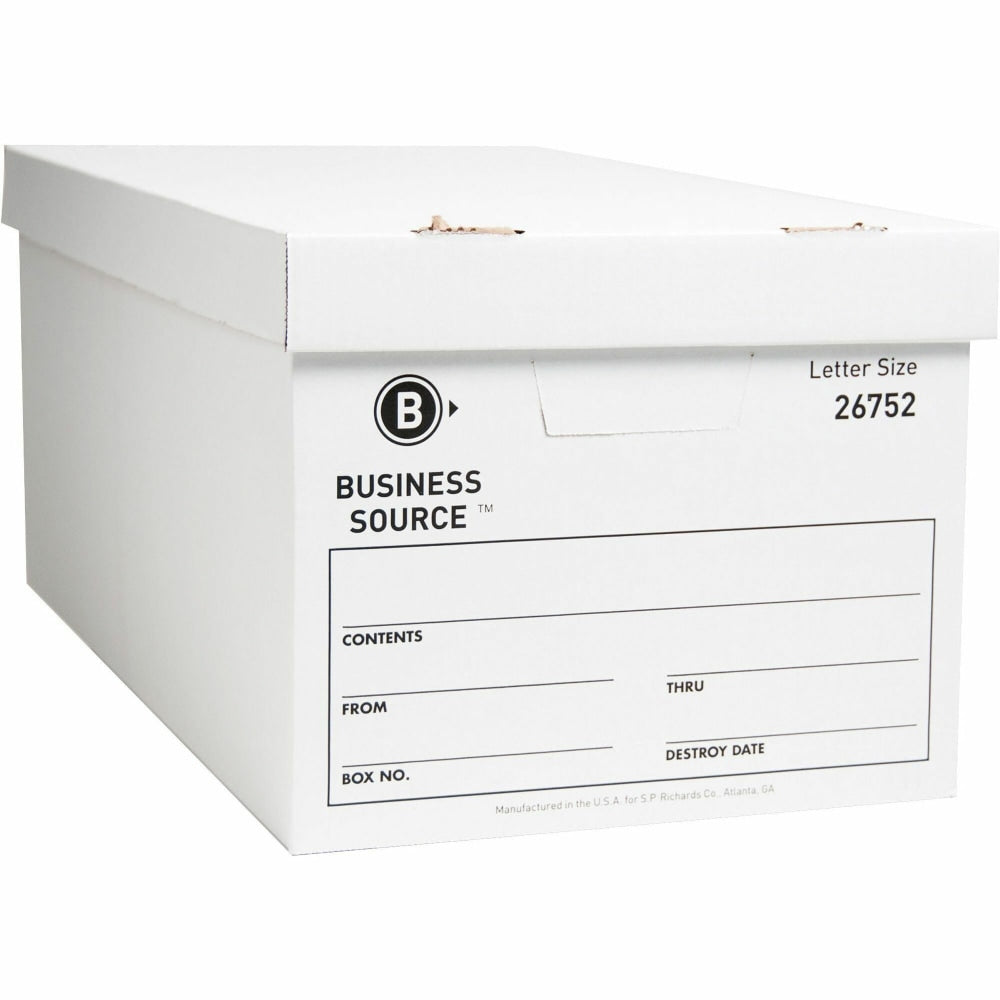 Business Source Light-Duty Storage Boxes With Lift-Off Lids, Letter Size, 12in x 24in x 10in, White, Box Of 12