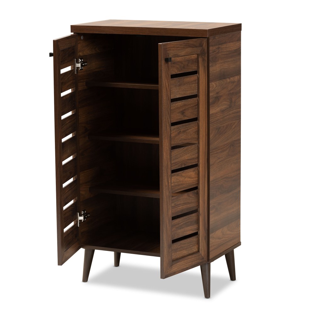 Baxton Studio Salma 24inW 2-Door Shoe Storage Cabinet, Walnut Brown