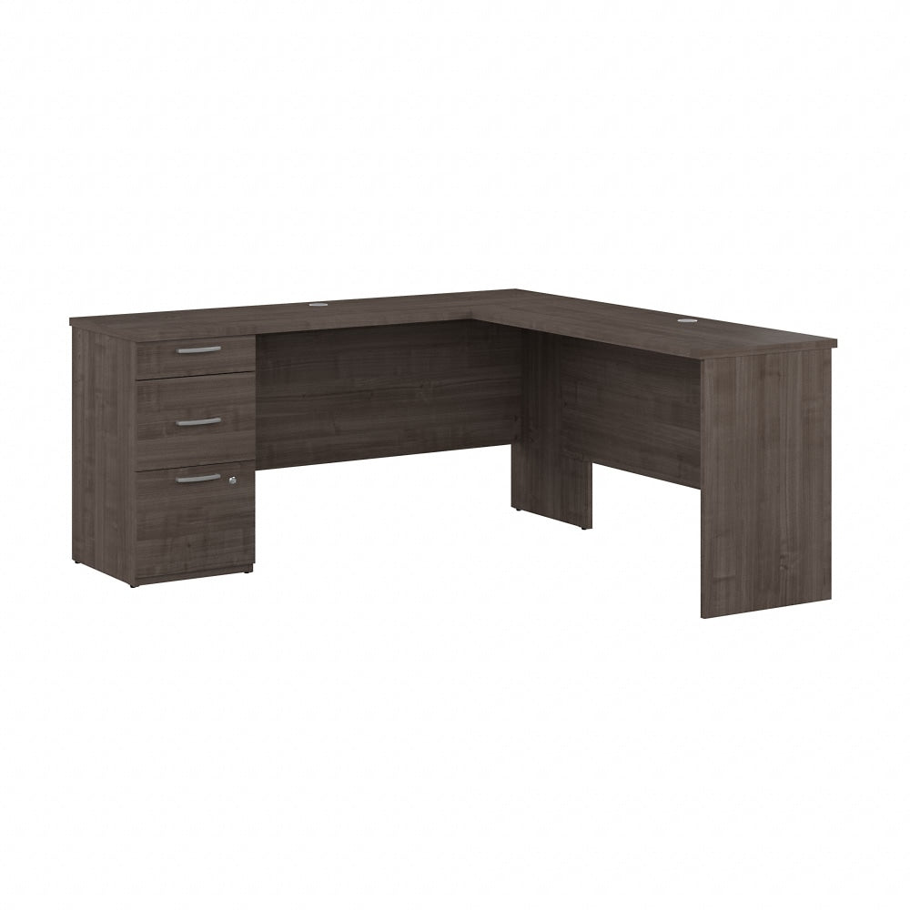 Bestar Logan 65inW L-Shaped Corner Desk With Drawers, Medium Gray Maple