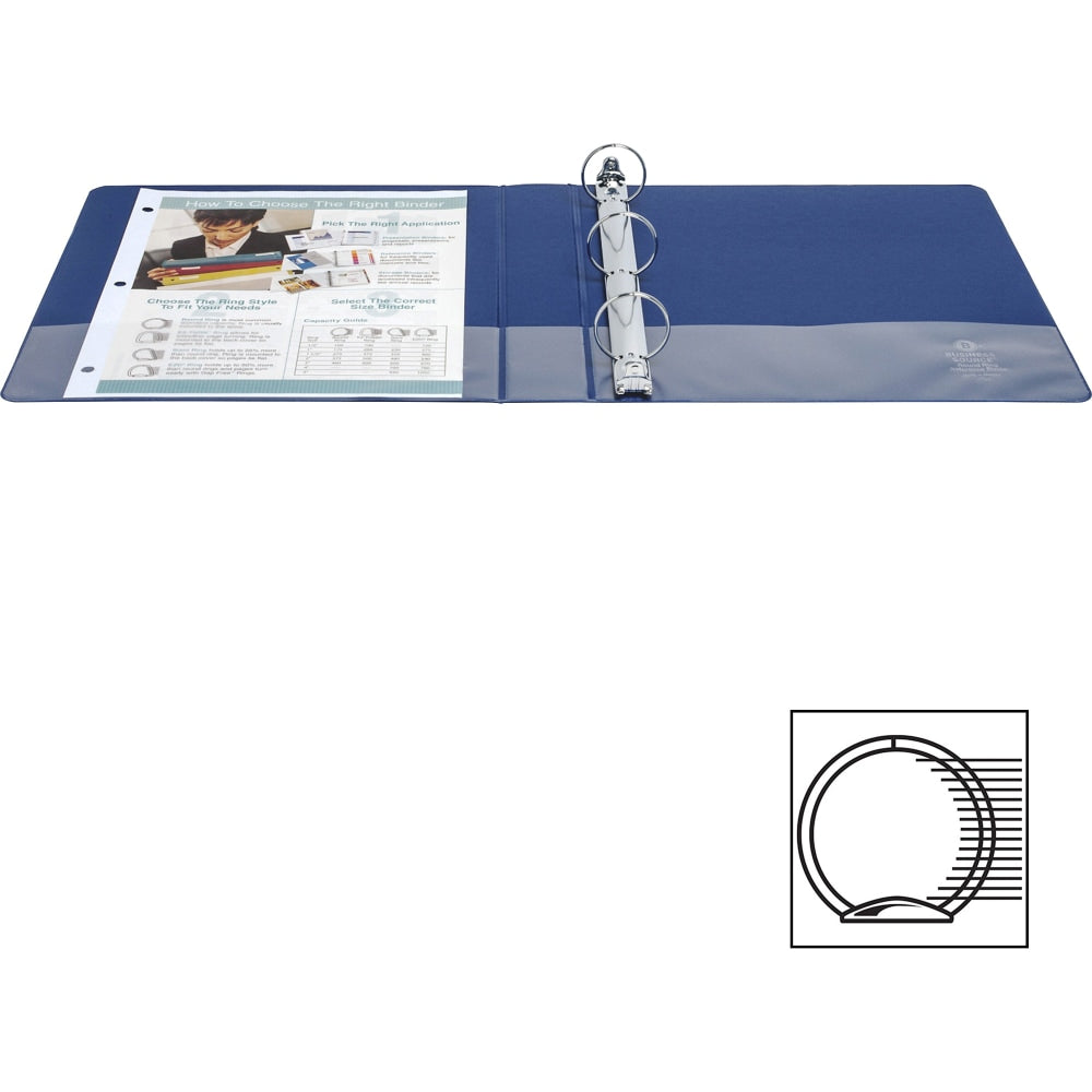 Business Source Basic 3-Ring Binder, 1 1/2in Round Rings, Dark Blue