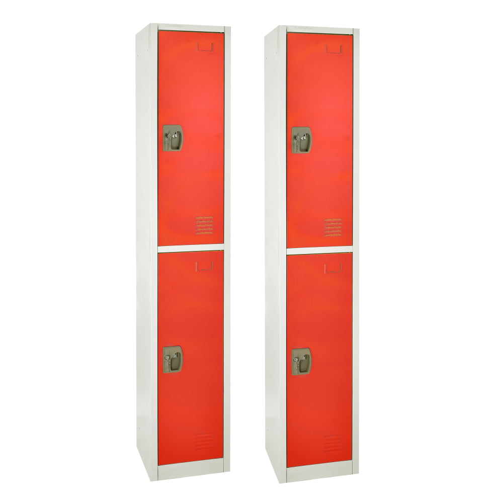 Alpine 2-Tier Steel Lockers, 72inH x 15inW x 15inD, Red, Set Of 2 Lockers