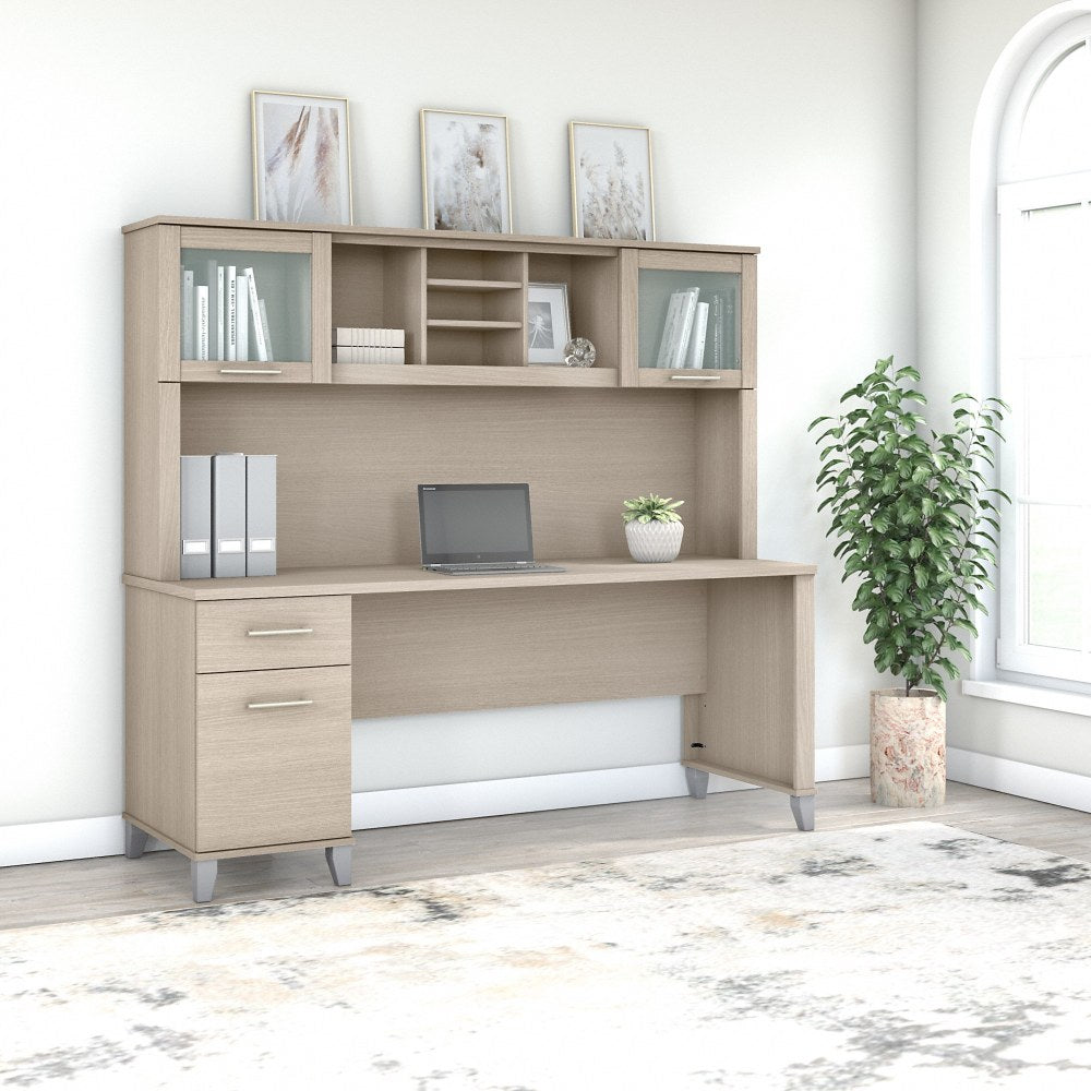 Bush Furniture Somerset 72inW Office Desk With Hutch, Sand Oak, Standard Delivery