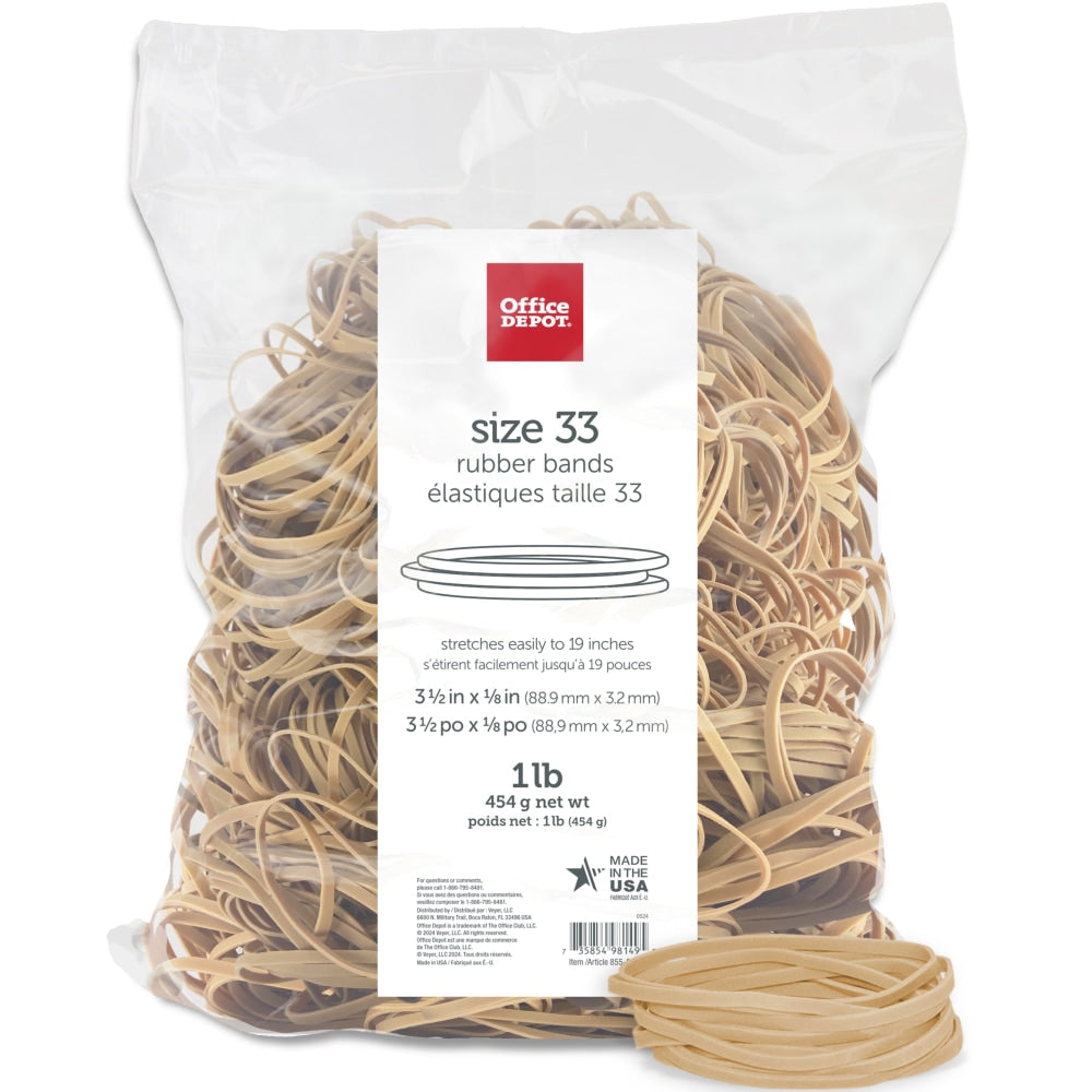 Office Depot Brand Rubber Bands, #33, 3 1/2in x 1/8in, Crepe, 1-Lb Bag