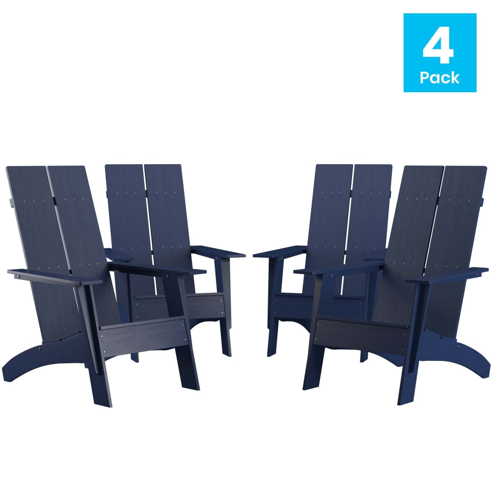 Flash Furniture Sawyer Modern All-Weather Poly Resin Wood Adirondack Chairs, Navy, Set Of 4 Chairs