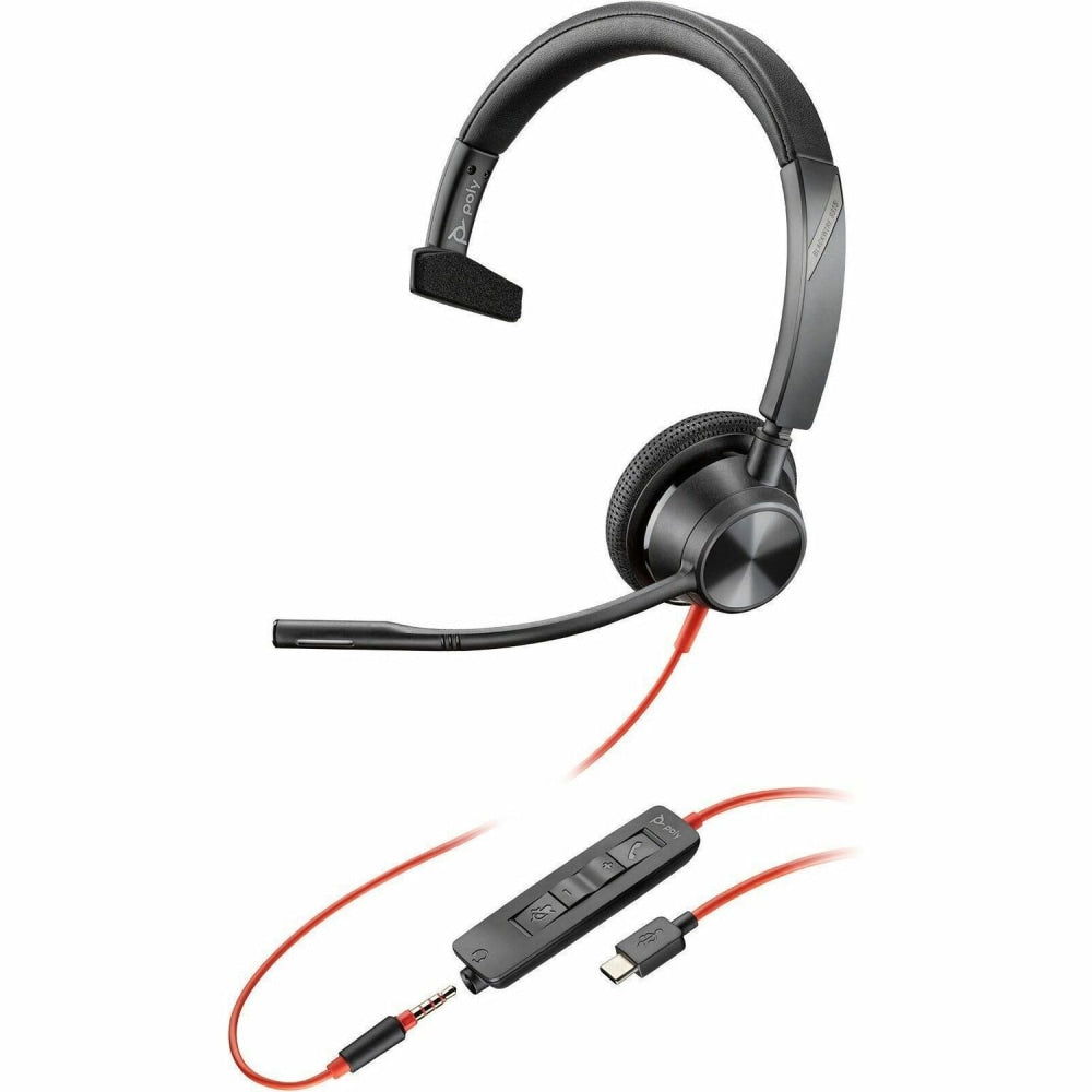 Poly Blackwire 3315 - Blackwire 3300 series - headset - on-ear - wired - 3.5 mm jack, USB-C - black - UC certified