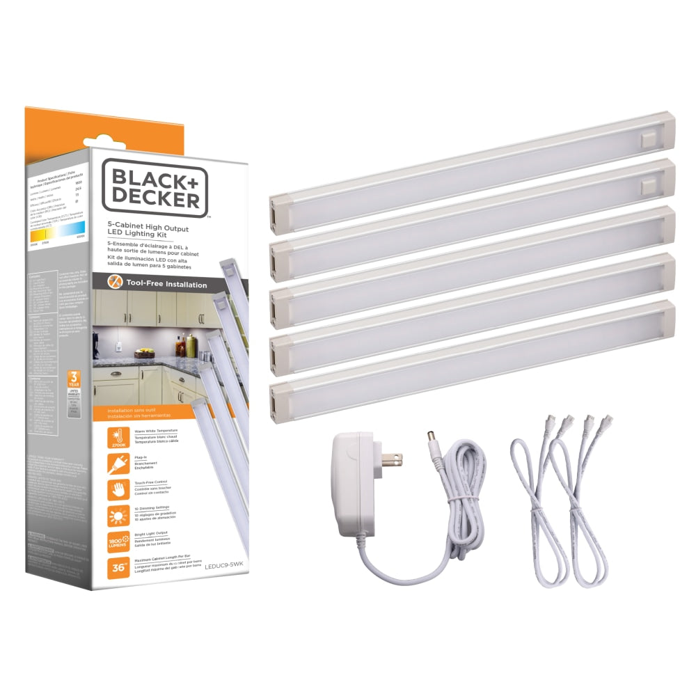 BLACK+DECKER 5-Bar Under-Cabinet LED Lighting Kit, 9in, Warm White