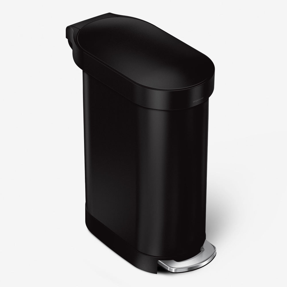 simplehuman Slim Stainless Steel Step Trash Can With Liner Rim, 11.9 Gallons, 24-7/16inH x 10-1/4inW x 21-1/2inD, Matte Black