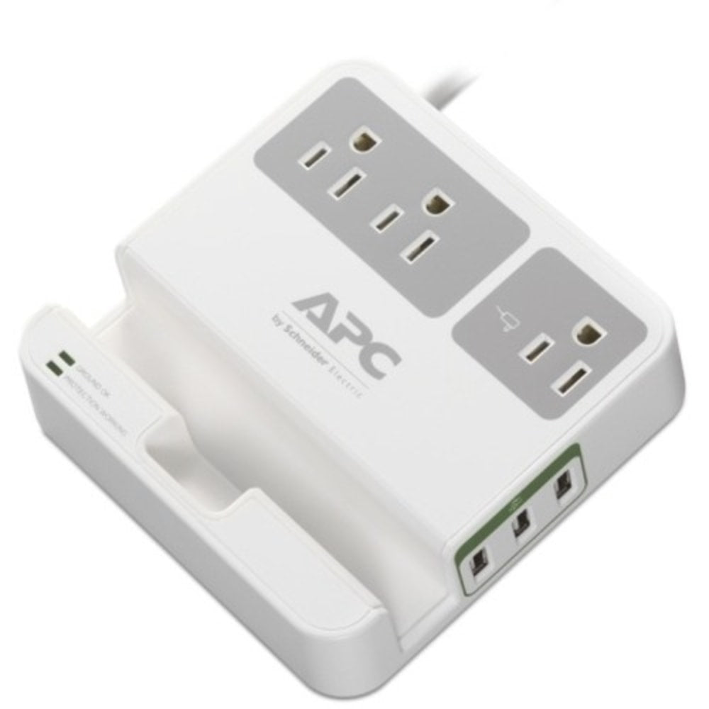 APC 3-Outlet SurgeArrest Essential Surge Protector With 3 USB Ports, P3U3, 6ft, White