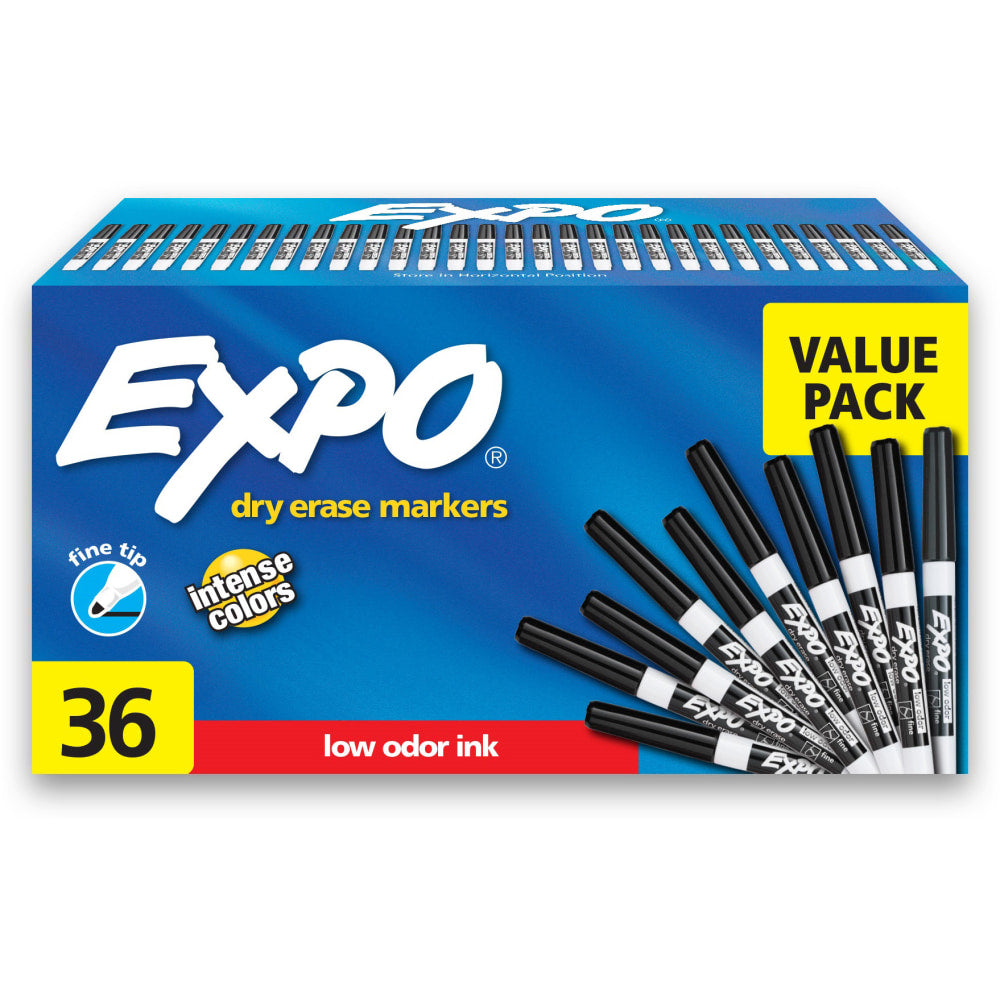 EXPO Low-Odor Dry-Erase Markers, Fine Point, Black, Pack Of 36