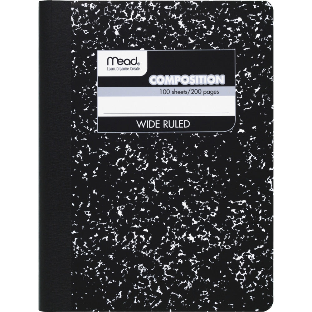 Mead Composition Books, 7.5in x 9.75in, Wide Ruled, 100 Sheets, Black Marble, Pack Of 12