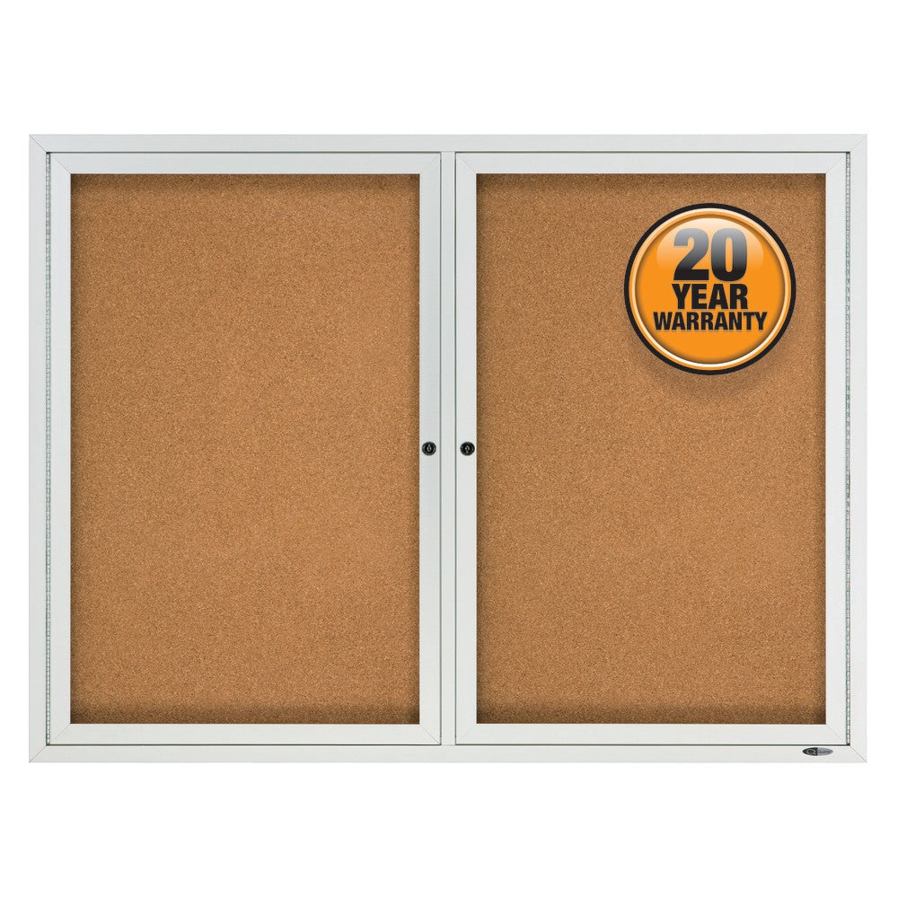 Quartet Enclosed Outdoor 2-Door Bulletin Board, 36in x 48in, Aluminum Frame With Silver Finish