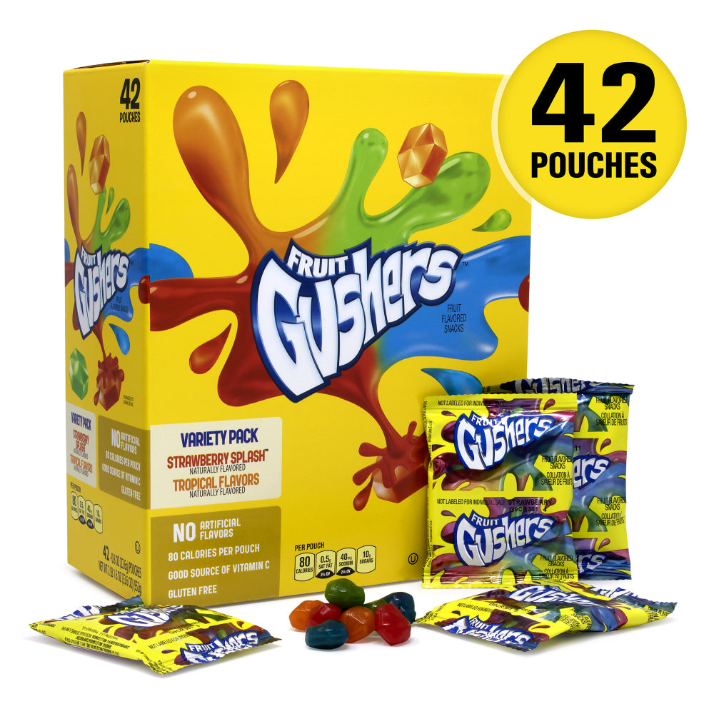 Fruit Gushers Fruit Flavored Snacks, 0.8 Oz, Assorted Flavors, Box Of 42 Pouches