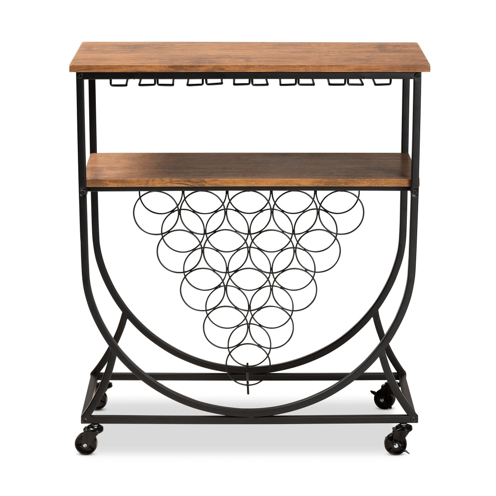 Baxton Studio Dania Mobile Wine Bar Cart, 32-3/4in x 29-5/16in, Black/Walnut