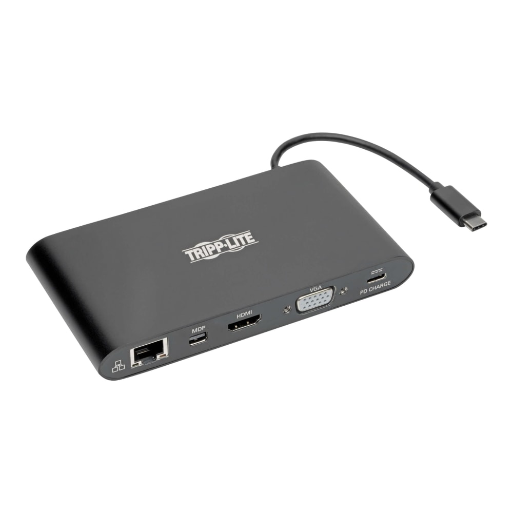 Tripp Lite USB C Docking Station 4k USB Hub HDMI VGA mDP Gbe Charging Black, USB Type C, USB-C, USB Type-C - for Notebook/Tablet PC/Desktop PC/Smartphone - 60 W - USB Type C - 4 x USB Ports - 3 x USB 3.0 - Network (RJ-45) - HDMI - VGA - Mini DisplayPort