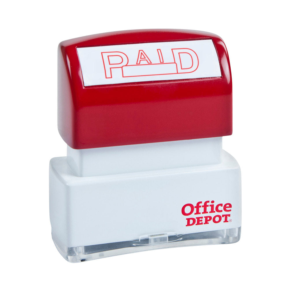 Office Depot Brand Pre-Inked Message Stamp, "Paid", Red