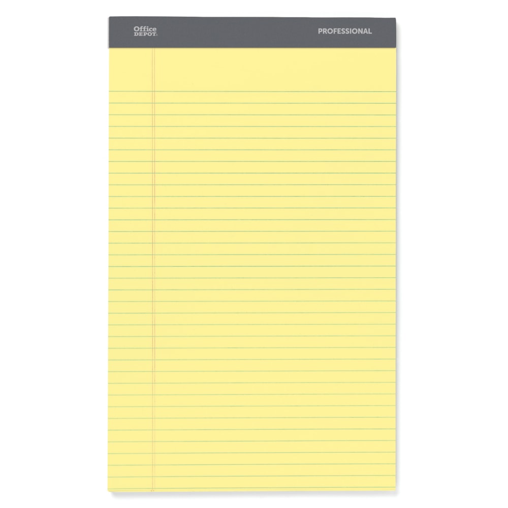 Office Depot Brand Professional Writing Pads, 8 1/2in x 14in, Legal/Wide Ruled, 50 Sheets, Canary, Pack Of 4