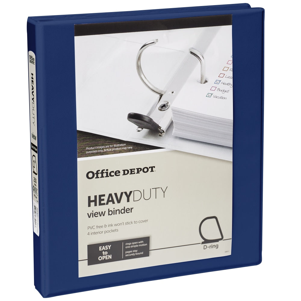 Office Depot Heavy-Duty View 3-Ring Binder, 1in D-Rings, 49% Recycled, Navy