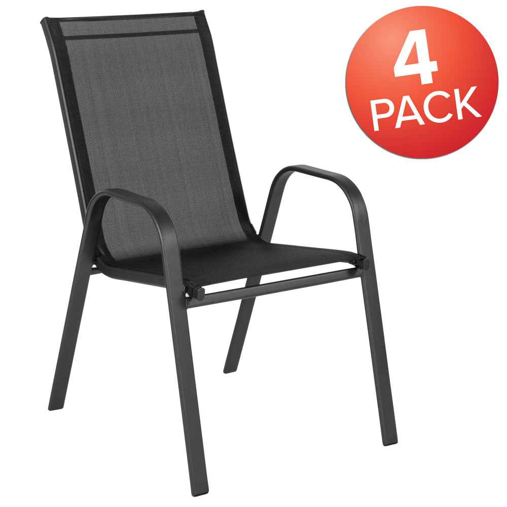 Flash Furniture Brazos Series Outdoor Stack Chairs, Black, Pack Of 4 Chairs