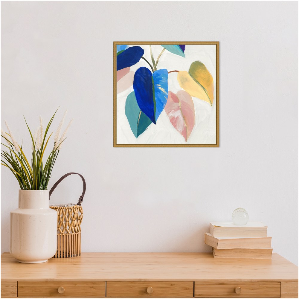 Amanti Art Bright Mood I Leaves by Isabelle Z Framed Canvas Wall Art Print, 16inH x 16inW, Gold