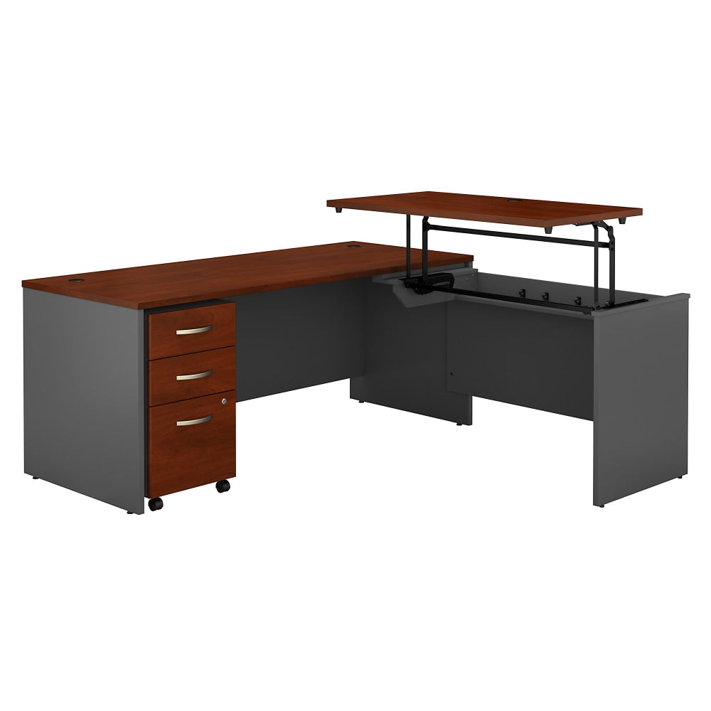 Bush Business Furniture Components 72inW 3 Position Sit to Stand L Shaped Desk with Mobile File Cabinet, Hansen Cherry/Graphite Gray, Standard Delivery