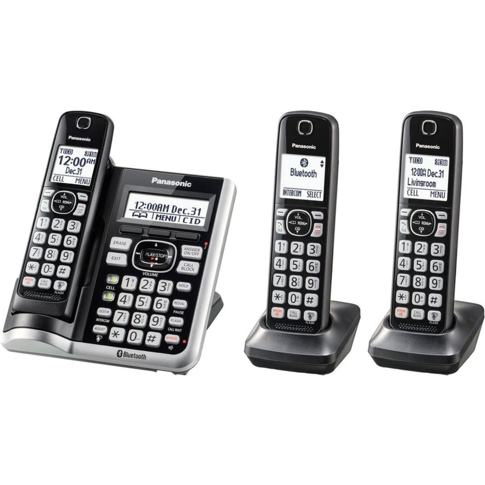 Panasonic Link2Cell DECT 6.0 Cordless Telephone With Answering Machine And Dual Keypad, 3 Handsets, KX-TGF573S