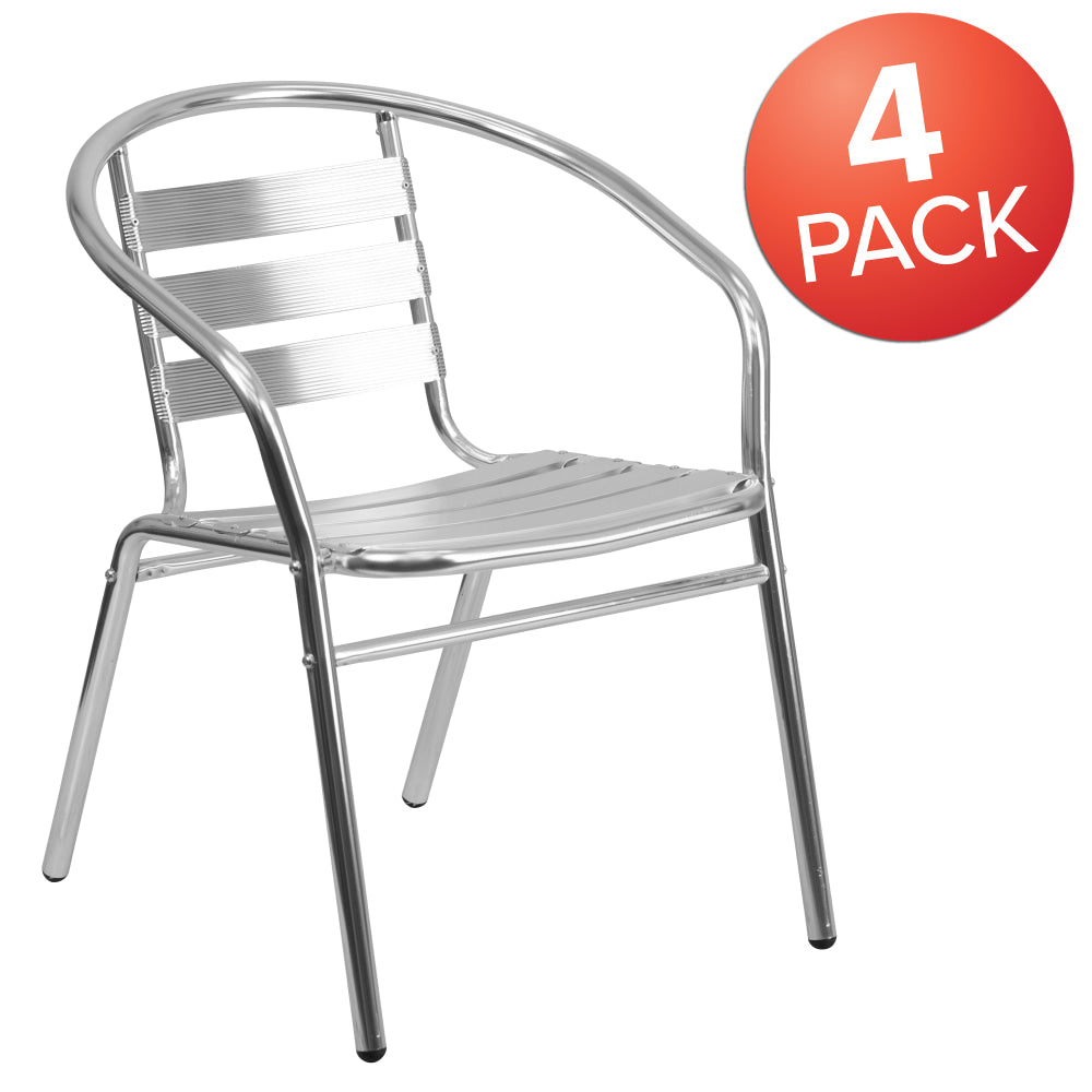 Flash Furniture Lila 352-lb Capacity Aluminum Indoor/Outdoor Restaurant Stack Chairs With Triple-Slat Back, Gray, Set Of 4 Chairs