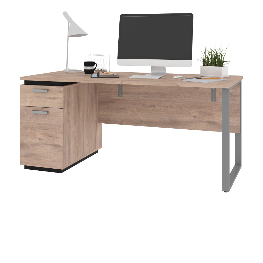 Bestar Aquarius 66inW Computer Desk With Single Pedestal, Rustic Brown/Graphite