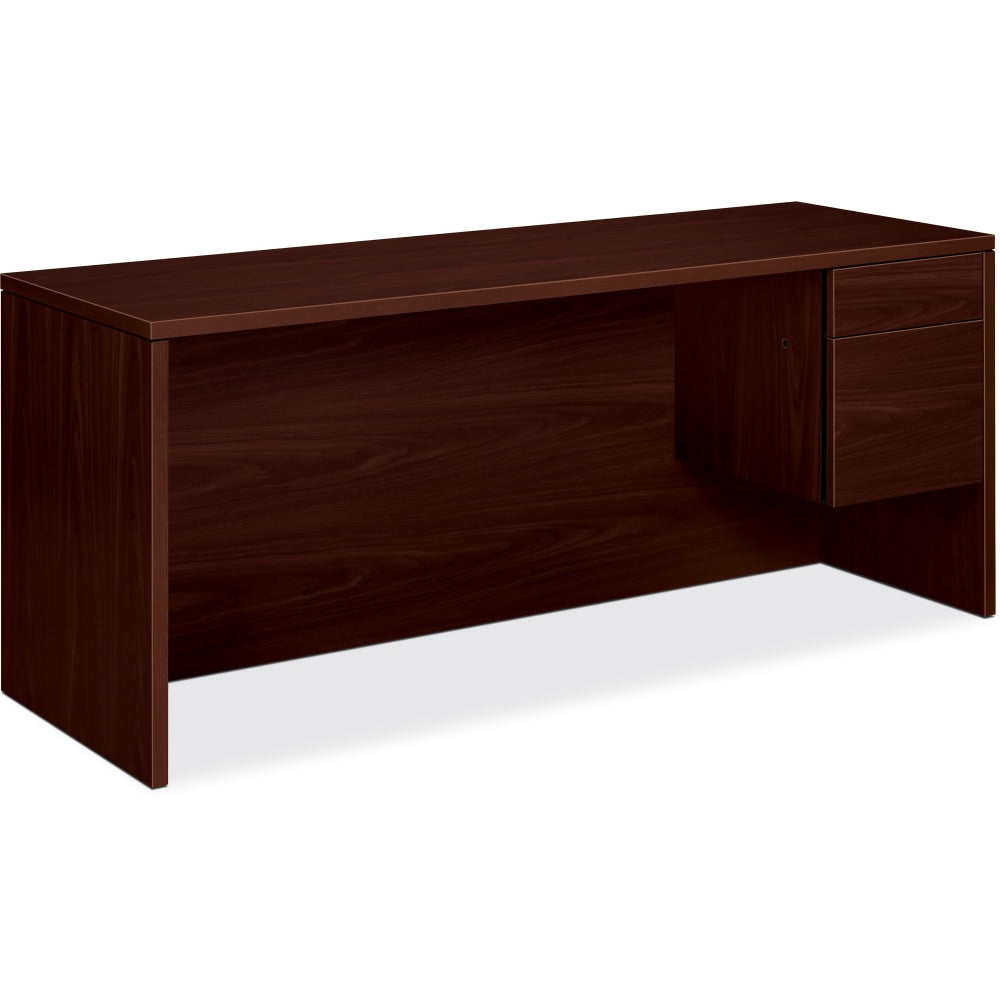 HON 10500 72inW Single-Pedestal Computer Desk Credenza With Pedestal On Right, Mahogany