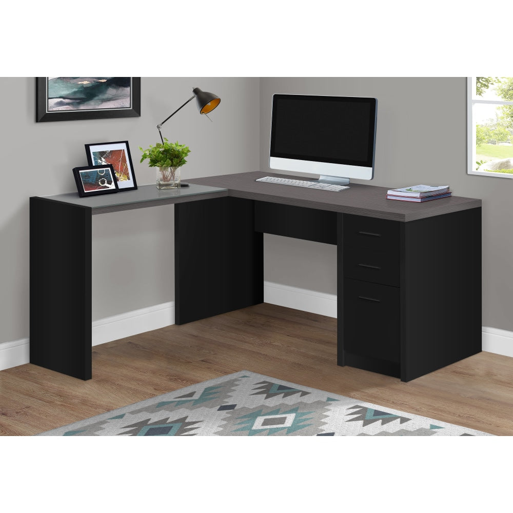 Monarch Specialties Jason 60inW L-Shaped Computer Desk With 56inW Return, Black/Gray