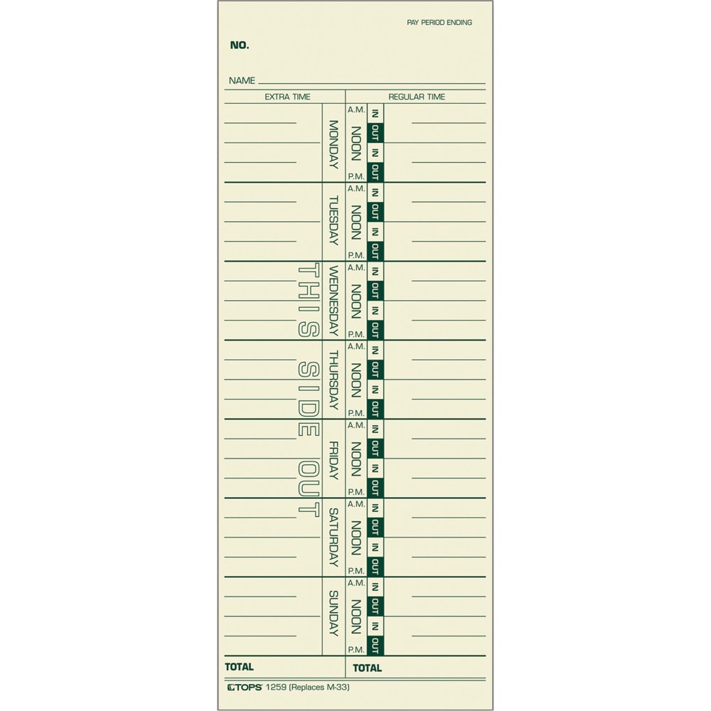 TOPS Time Cards (Replaces Original Card M33), Named Days, 1-Sided, 9in x 3 1/2in, Box Of 500