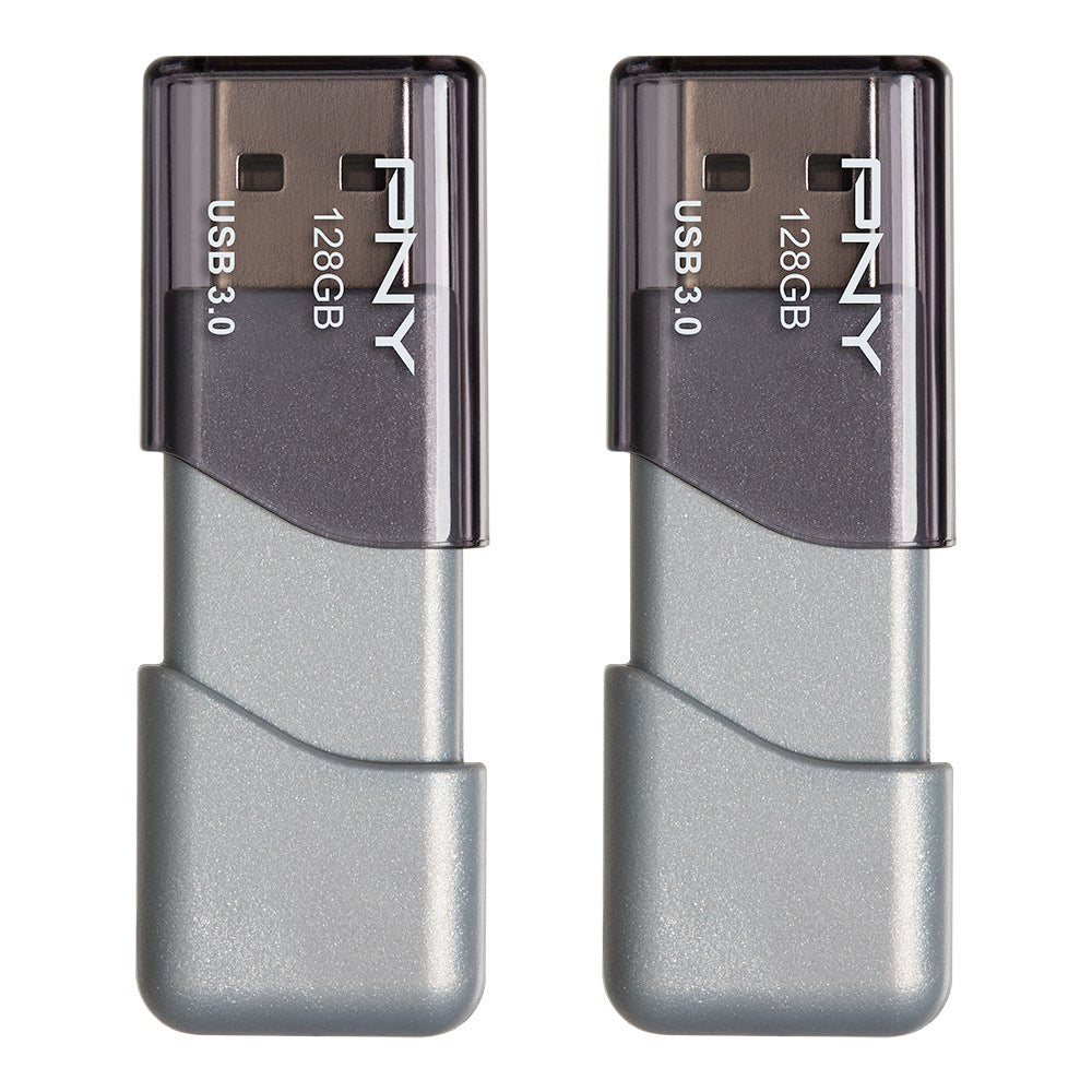 PNY Turbo Attache 3 USB 3.0 Flash Drives, 128GB, Silver, Pack Of 2 Drives