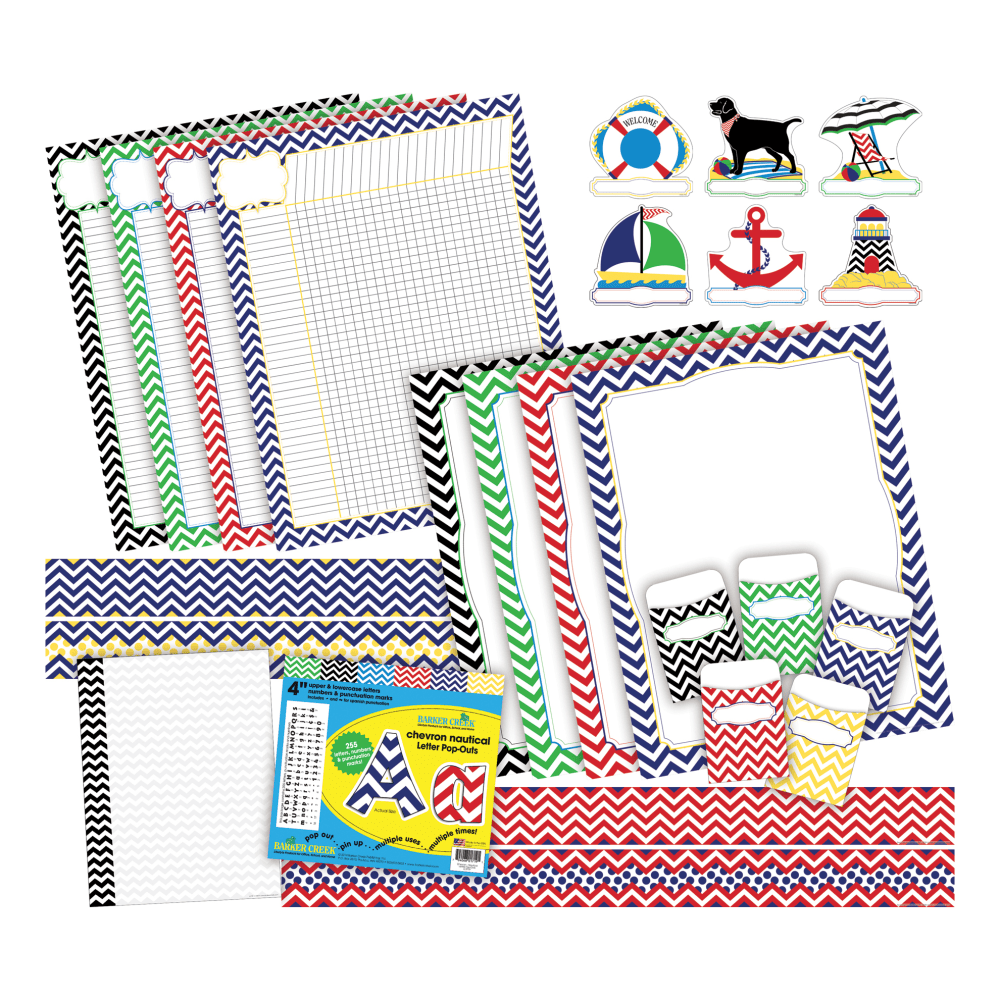 Barker Creek Chevron Curated Collection Bulletin Board Set, Nautical