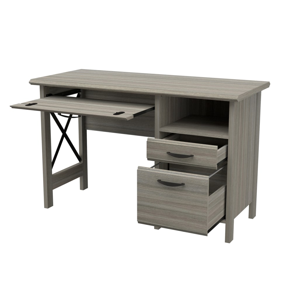 Inval 47inW Computer Desk With X Frame, Smoke Oak