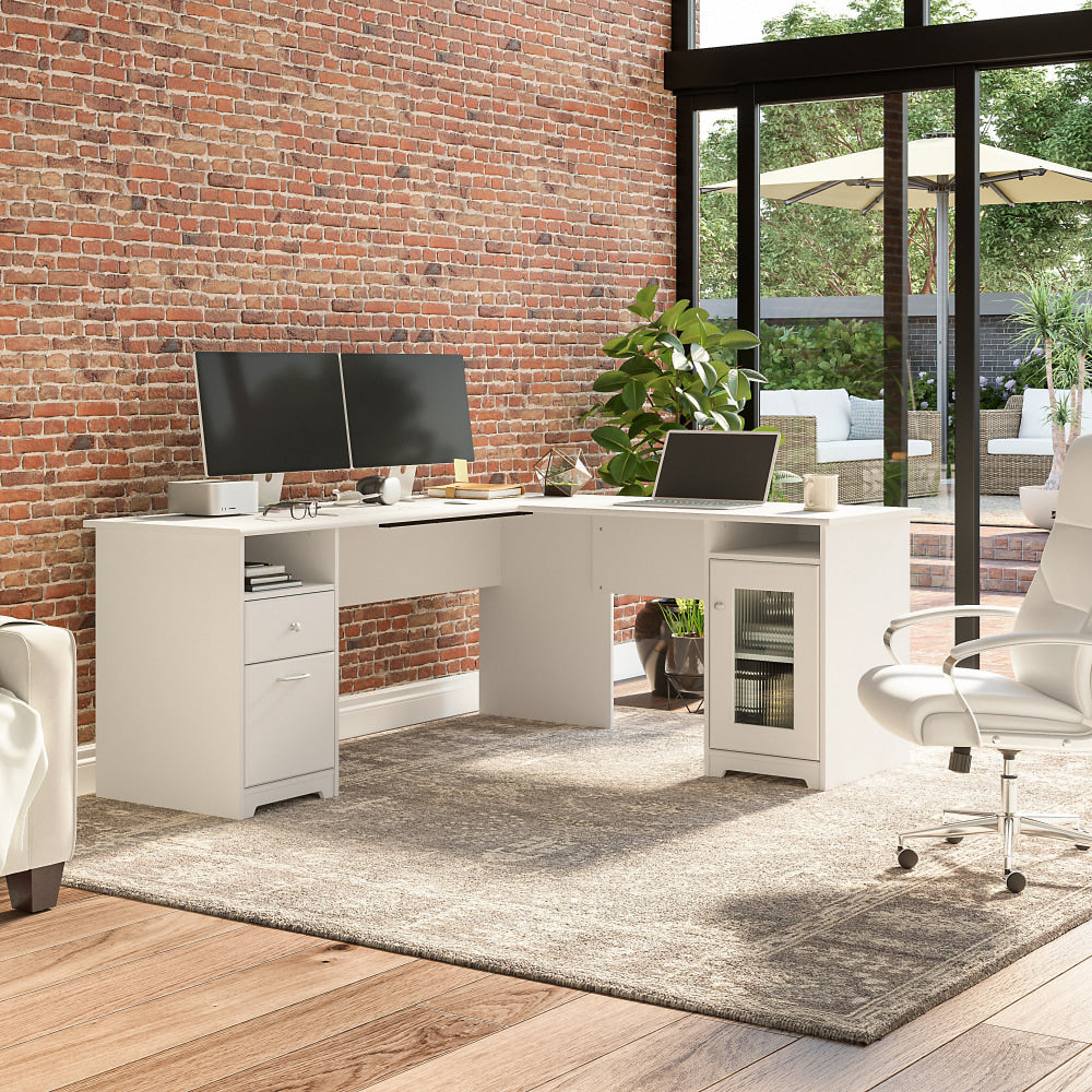 Bush Furniture Cabot 72inW L-Shaped Computer Desk With Storage, White, Standard Delivery