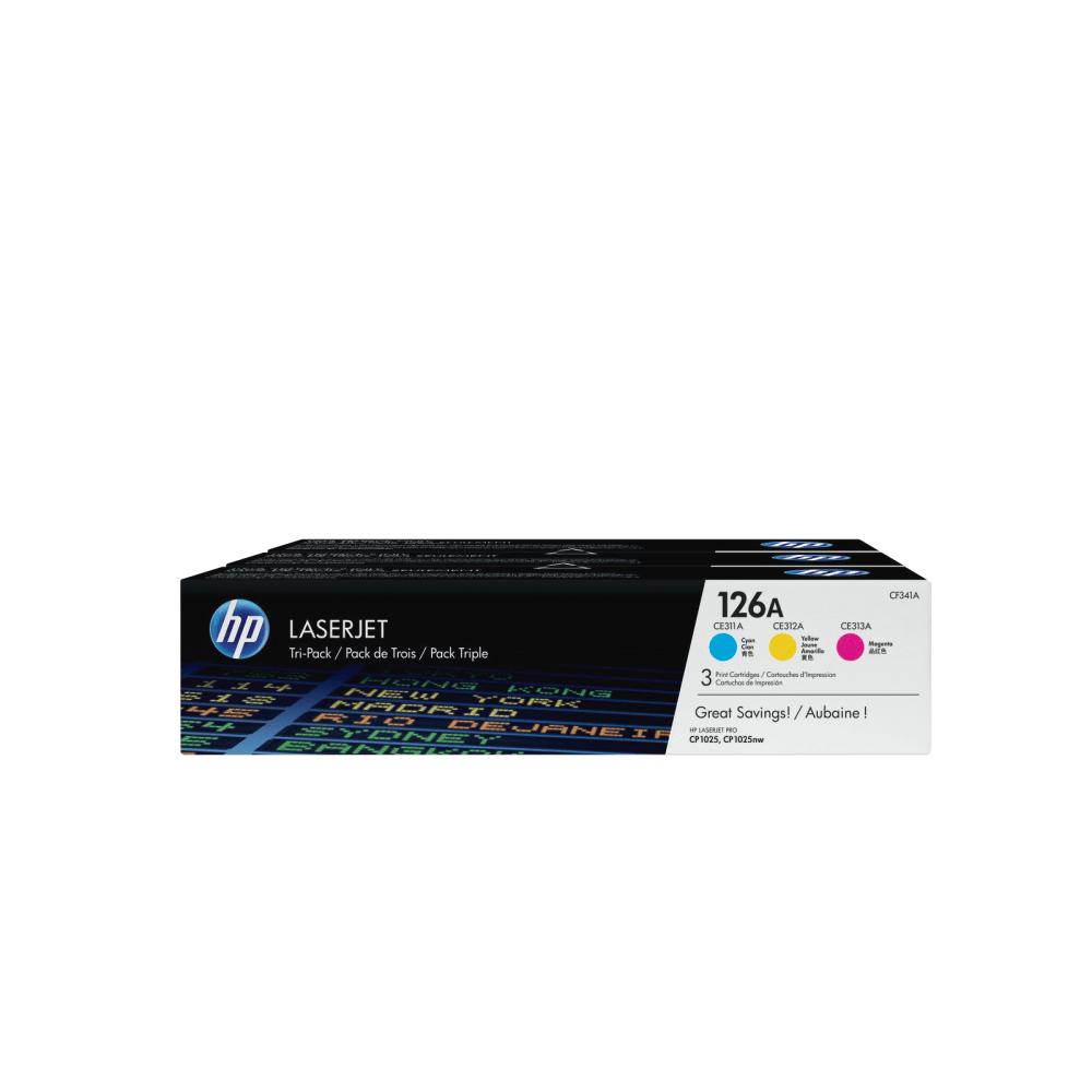 HP 126A Cyan, Magenta, Yellow Toner Cartridges, Pack Of 3, CF341A