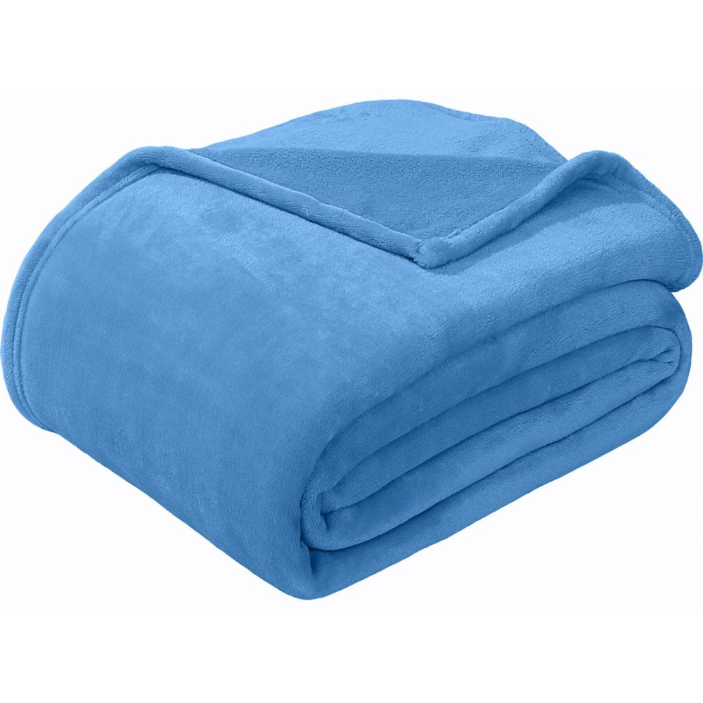 Sedona House Premium Microfiber Velvet Plush Flannel Throw Blanket, 90in x 108in King, Light Blue